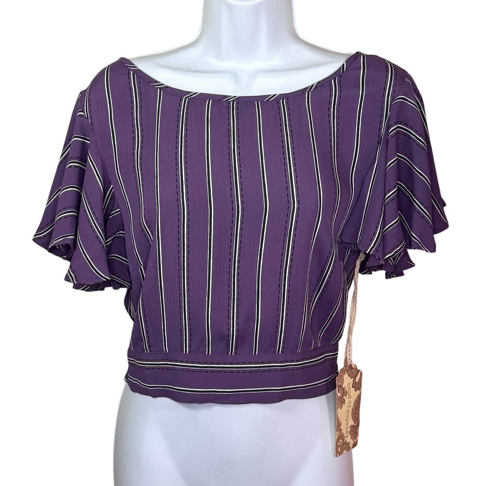 Band of Gypsies Stripe Cutout Coron Ruffle Sleeve Cropped Top Small NWT